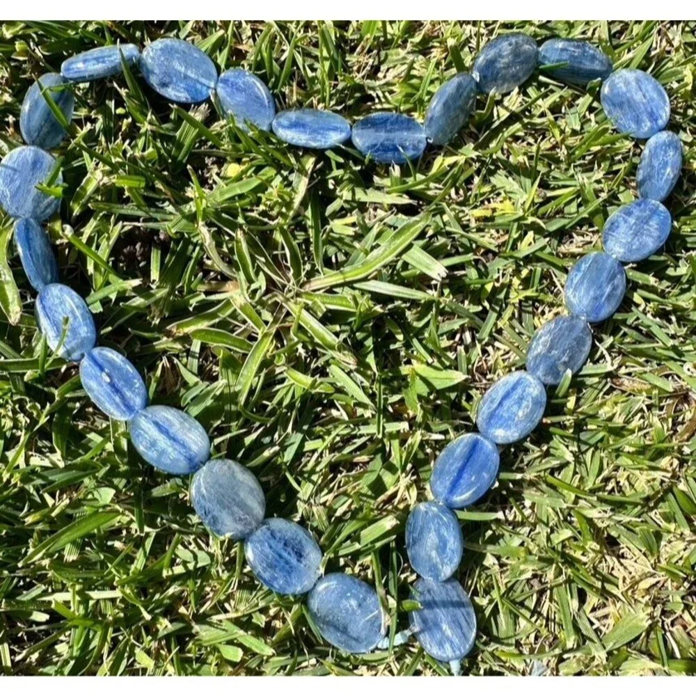Large Oval Kyanite AAA Bead Gemstone 16 Inch Strand Smooth flat back Coin